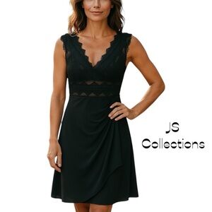 JS Collections Sheer Black Lace Dress Size 8P